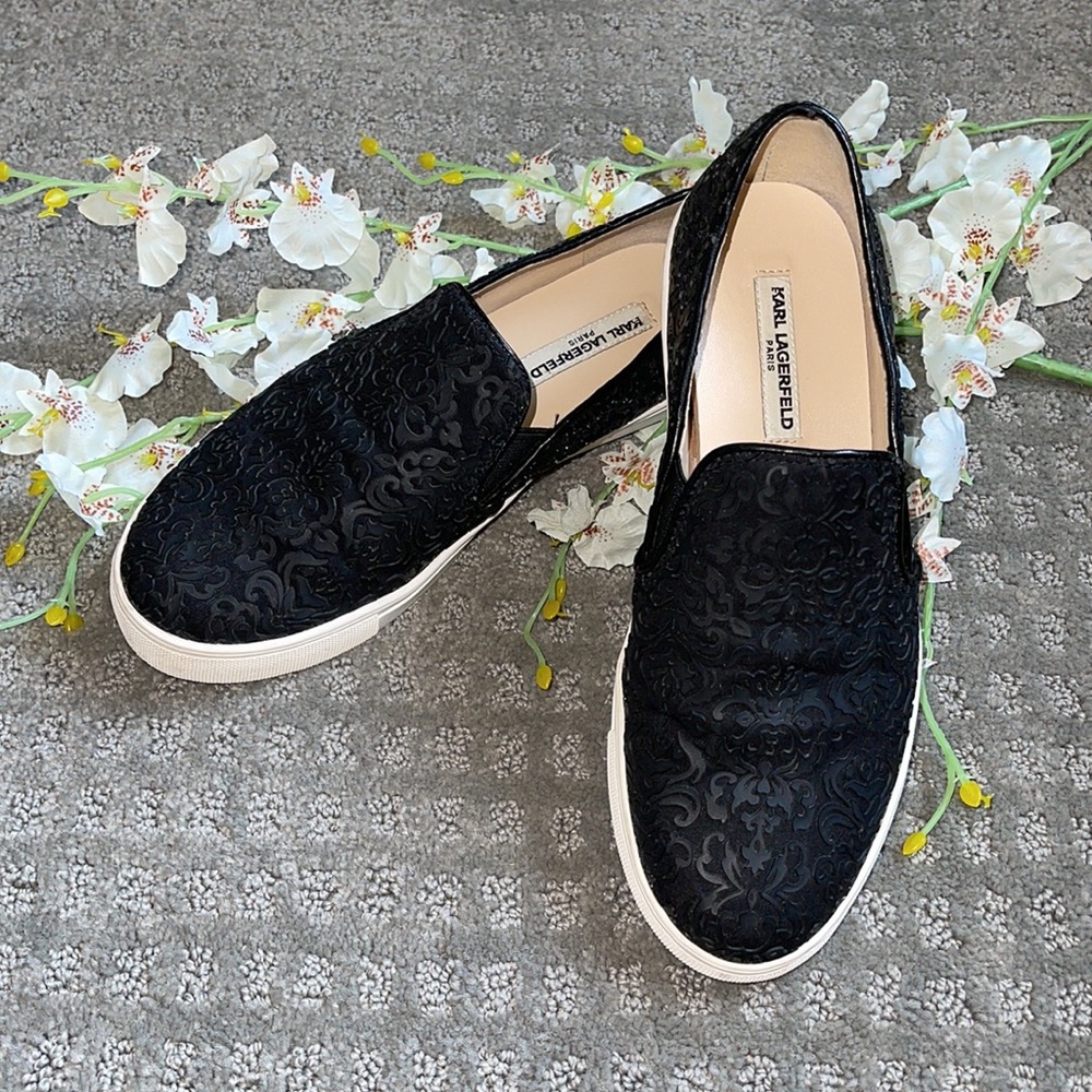 Karl Lagerfeld Paris Embroidered Slip-On Sneakers - Picture 1 of 8